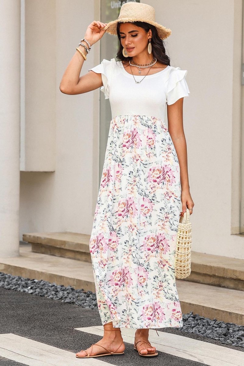 Summer Picnics Floral Long Short Sleeve Dress #Firefly Lane Boutique1