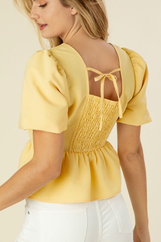 Sunny Daydream Bubble Sleeve Yellow Blouse #Firefly Lane Boutique1