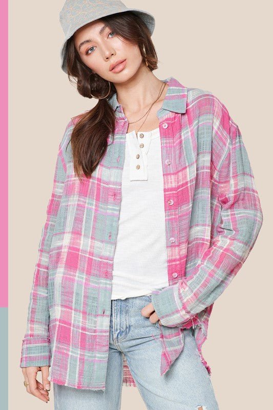 Sunset Palette Button Up Colorful Plaid Shirt #Firefly Lane Boutique1