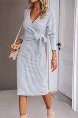 Surplice Neck Tied Ribbed Dress #Firefly Lane Boutique1