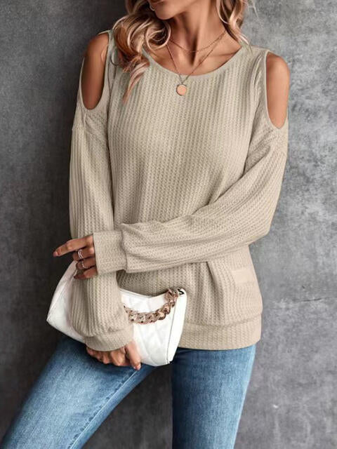 Trendy Cold-Shoulder Waffle-Knit Shirt #Firefly Lane Boutique1