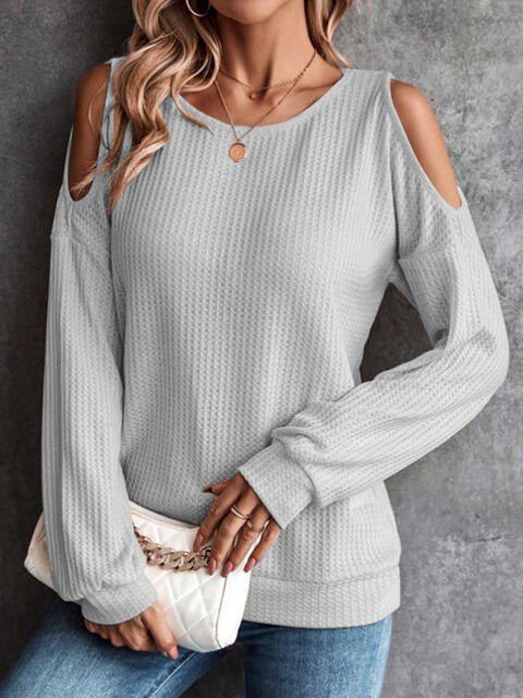 Trendy Cold-Shoulder Waffle-Knit Shirt #Firefly Lane Boutique1