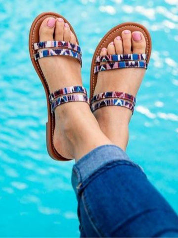 Tribal Touch Multicolor Sandal -colorful Aztec printed flat sandals with two straps #Firefly Lane Boutique1