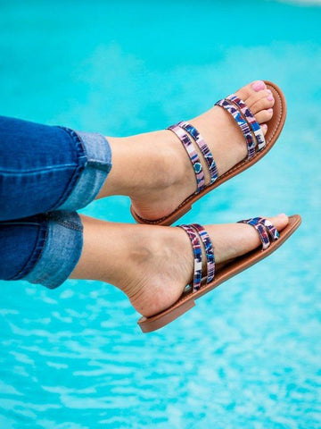 Tribal Touch Multicolor Sandal -colorful Aztec printed flat sandals with two straps #Firefly Lane Boutique1