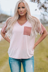 Two-Tone Pink V-Neck T-shirt - womens vneck tshirts in a two tone pink color with short raglan sleeve #Firefly Lane Boutique1