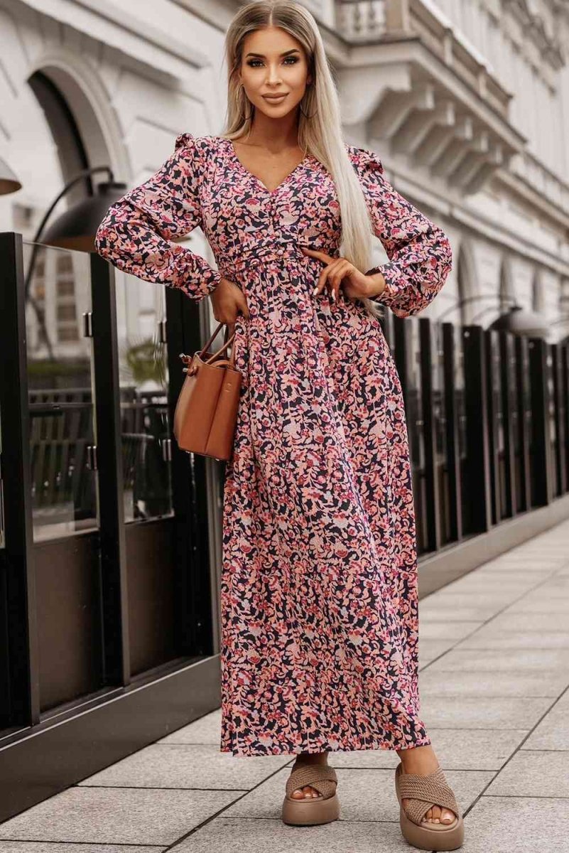 Whimsical Blooms Printed Maxi Dress with Sleeves #Firefly Lane Boutique1