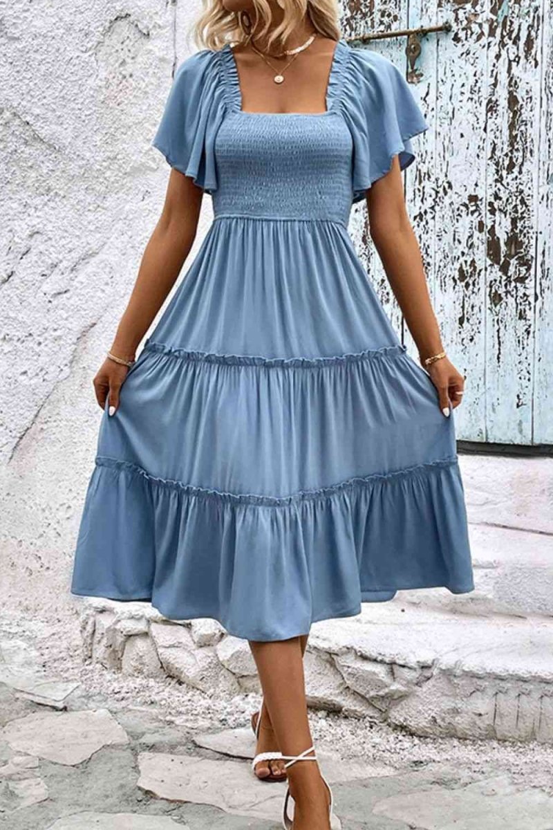 Whispering Waters Smocked Blue Midi Dress #Firefly Lane Boutique1