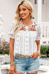 Whispering Winds Short Sleeve Embroidery Blouse #Firefly Lane Boutique1