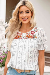 Whispering Winds Short Sleeve Embroidery Blouse #Firefly Lane Boutique1