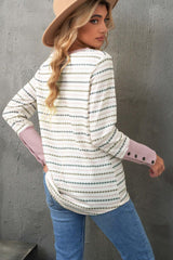 Women’s Pattern Thermal Top - Long Sleeve. Womens waffle thermal top w/printed stripes buttoned cuffs #Firefly Lane Boutique1