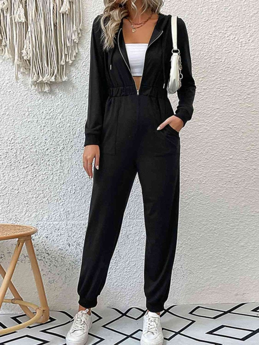 Zip Up Elastic Waist Hooded Jogger Jumpsuit #Firefly Lane Boutique1