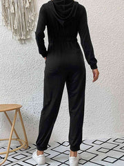 Zip Up Elastic Waist Hooded Jogger Jumpsuit #Firefly Lane Boutique1